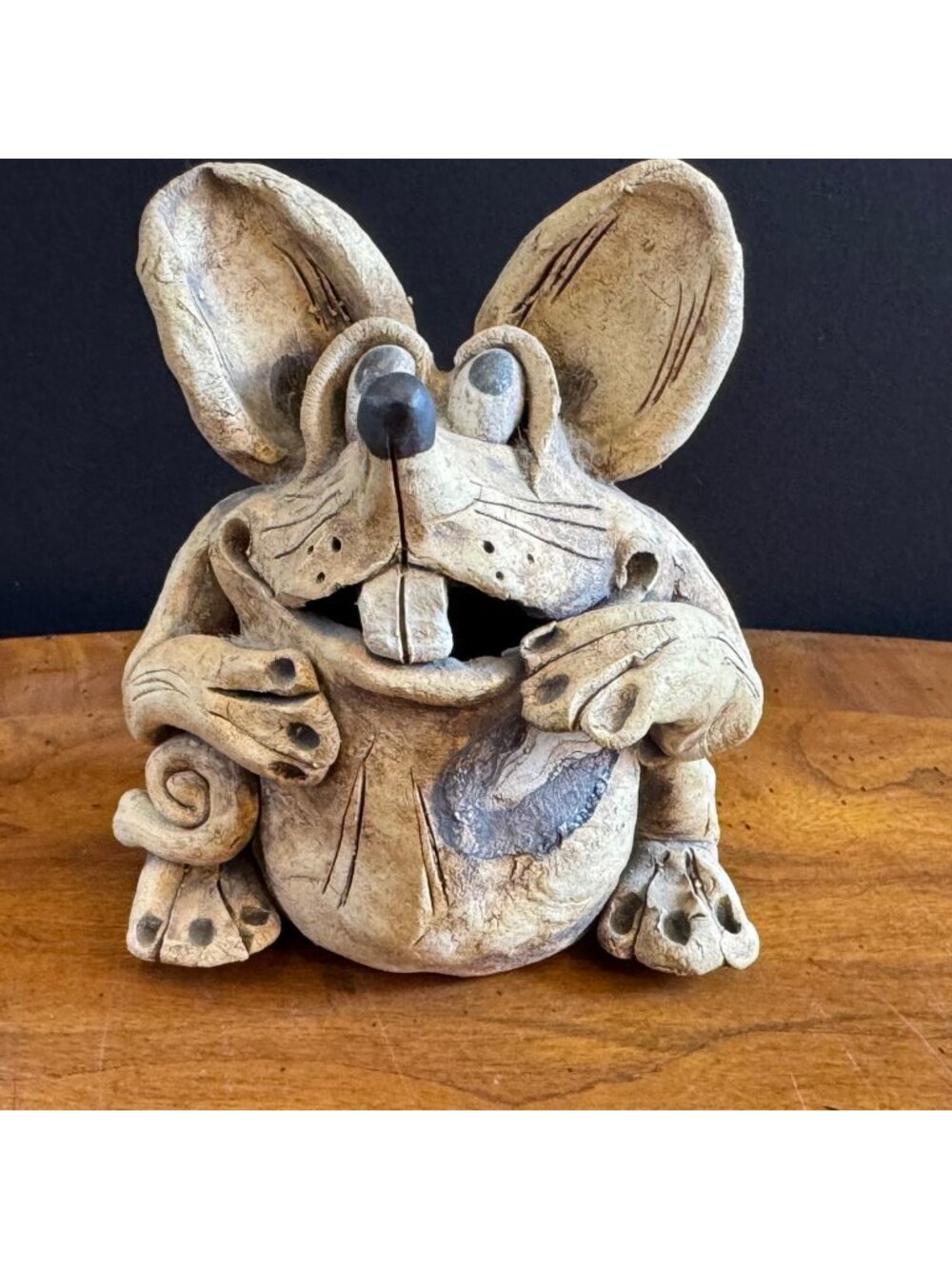 Vintage Max Hindt 1970s Art Pottery Clay Mouse Figurine Statue Signed